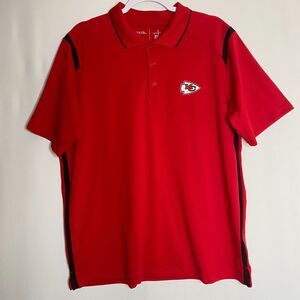 KC Chiefs Arrowhead Embroidered Red Ellipse Polo Black Detail Shirt Mens Large